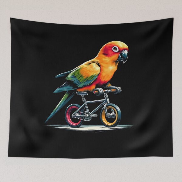 Item preview, Sun Conure Parrot Bird Riding Bike Biker Bicycle Lover Biking designed and sold by Kimberley King Art  King Art.