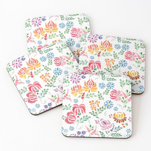 Item preview, Hungarian folk art watercolor flowers - white designed and sold by Blooming June Design.