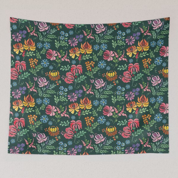 Item preview, Hungarian folk art watercolor flowers - green designed and sold by Blooming June Design.
