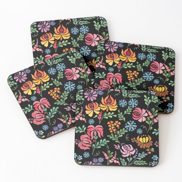 Item preview, Hungarian folk art watercolor flowers - black designed and sold by Blooming June Design.