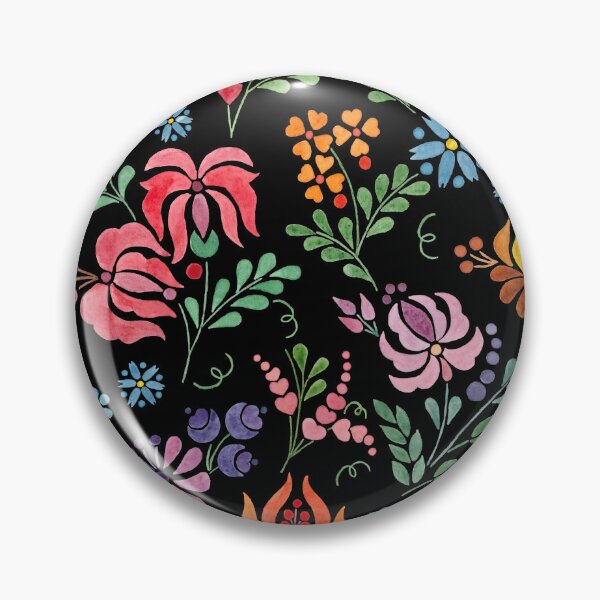 Item preview, Hungarian folk art watercolor flowers - black designed and sold by Blooming June Design.