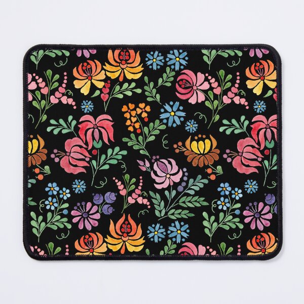 Item preview, Hungarian folk art watercolor flowers - black designed and sold by Blooming June Design.