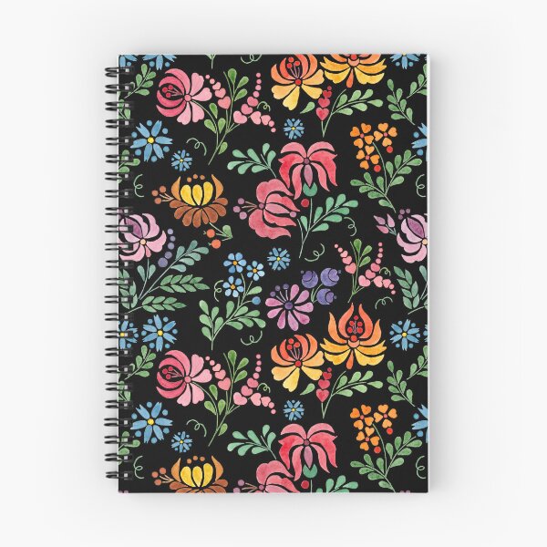 Item preview, Hungarian folk art watercolor flowers - black designed and sold by Blooming June Design.