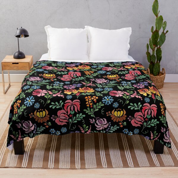 Item preview, Hungarian folk art watercolor flowers - black designed and sold by Blooming June Design.