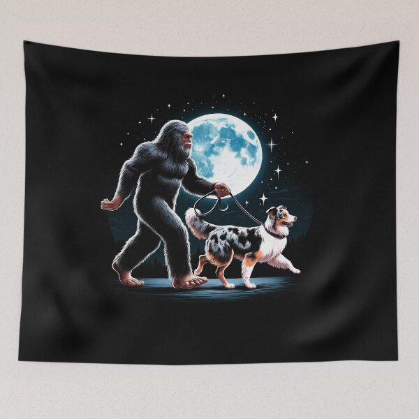 Item preview, Bigfoot Sasquatch Australian Shepherd Walking Dog Lover Moon designed and sold by Kimberley King Art  King Art.