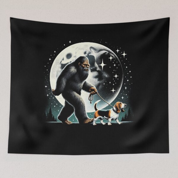 Item preview, Bigfoot Sasquatch Basset Hound Walking Dog Lover Moon designed and sold by Kimberley King Art  King Art.