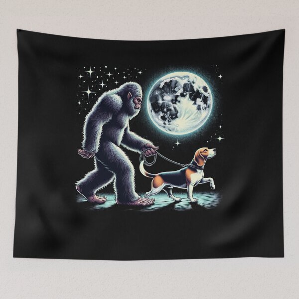 Item preview, Bigfoot Sasquatch Beagle Walking Dog Lover Moon designed and sold by Kimberley King Art  King Art.
