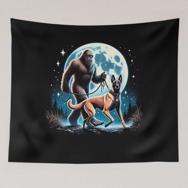 Item preview, Bigfoot Sasquatch Belgian Malinois Walking Dog Lover Moon designed and sold by Kimberley King Art  King Art.