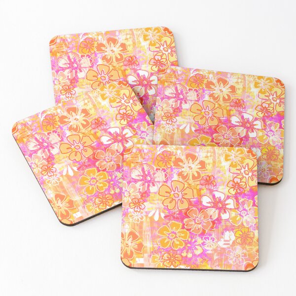 Item preview, Retro Pink and Orange Hawaiian Barkcloth Hibiscus Floral Seamless Repeat designed and sold by Sharon Schwalbe.