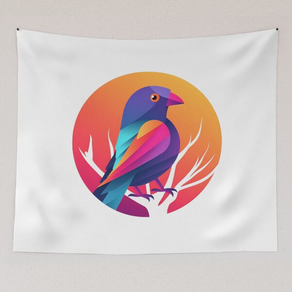Item preview, Polygonal illustration of bird. A minimalist colored logo made of lines featuring the silhouette of a geometric bird. Simple triangular shapes and lines designed and sold by anytka.