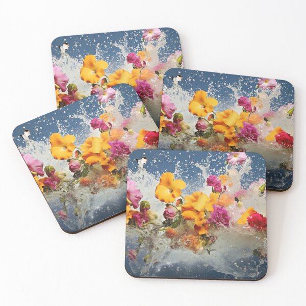 Item preview, Colorful flowers splashing in water against a blue background designed and sold by anytka.