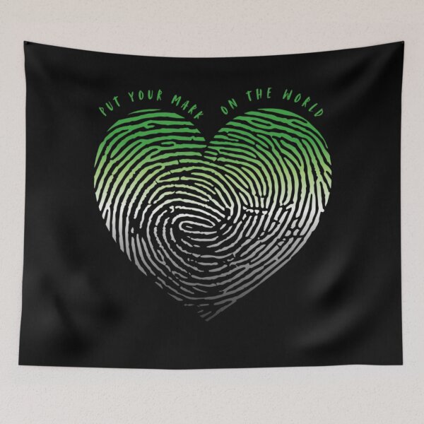 Item preview, Valentines Love, Aromantic pride flag graphic, Heart thumbprint Graphic, Put your mark on the world slogan, love, 14th February, Valentines Day, Self Love, Self Care, designed and sold by PrideBeProud.