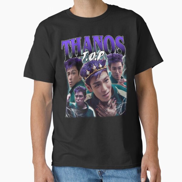 Vista previa del artículo con la obra «Camiseta gráfica vintage de T.O.P como Thanos en El juego del calamar», diseñado y vendido por quotes-print.