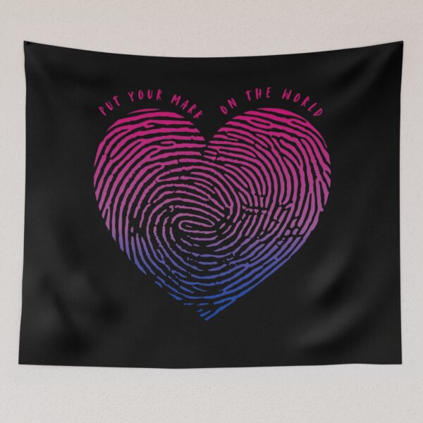 Item preview, Valentines Love, Bisexual pride flag graphic, Heart thumbprint Graphic, Put your mark on the world slogan, love, 14th February, Valentines Day, Self Love, Self Care, designed and sold by PrideBeProud.