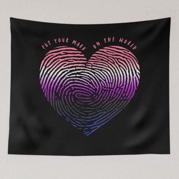 Item preview, Valentines Love, Genderfluid pride flag graphic, Heart thumbprint Graphic, Put your mark on the world slogan, love, 14th February, Valentines Day, Self Love, Self Care, designed and sold by PrideBeProud.