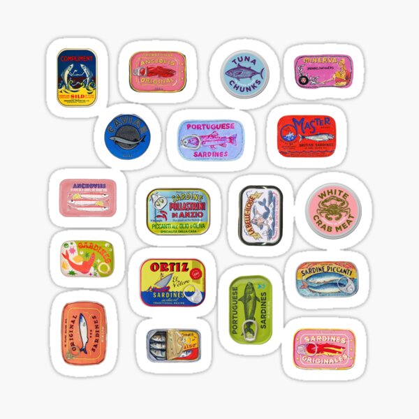 Aperçu de l'œuvre Pack d'autocollants Sardines créée et vendue par abigailwiley.