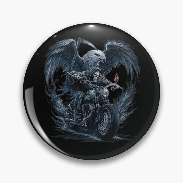 Item preview, Grim Reaper Riding a Motorcycle with an Eagle – Dark Gothic Biker Art designed and sold by love3617.