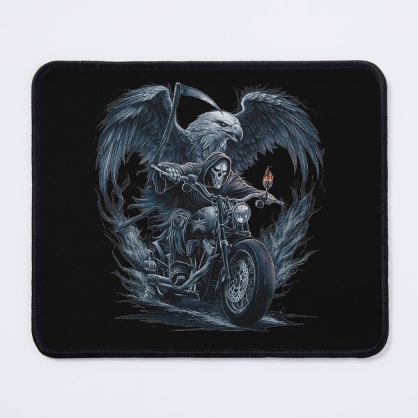 Item preview, Grim Reaper Riding a Motorcycle with an Eagle – Dark Gothic Biker Art designed and sold by love3617.