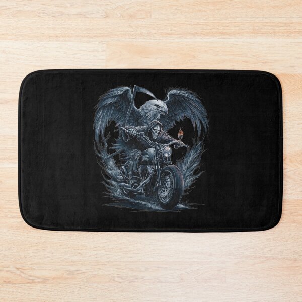 Item preview, Grim Reaper Riding a Motorcycle with an Eagle – Dark Gothic Biker Art designed and sold by love3617.