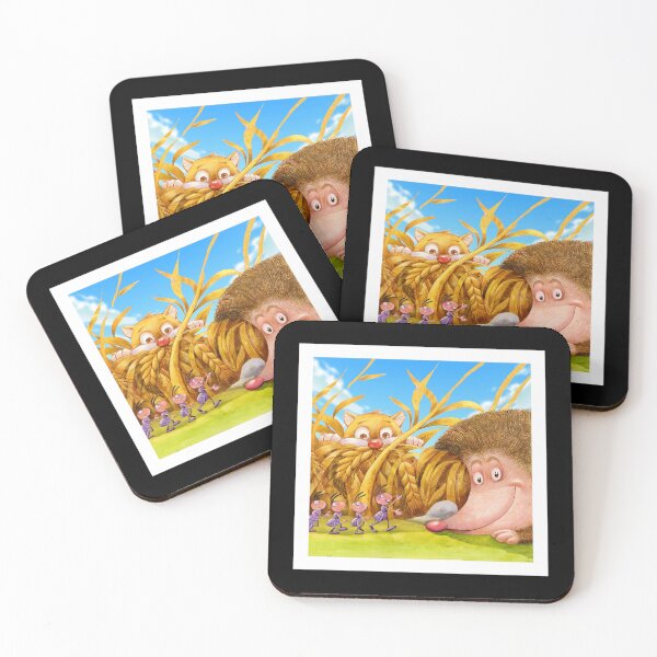 Item preview, Cute Cat, Hedgehog, and Marching Ants in a Vibrant Wheat Field - Perfect for Children's Room Decor designed and sold by Psycho-Crazy.