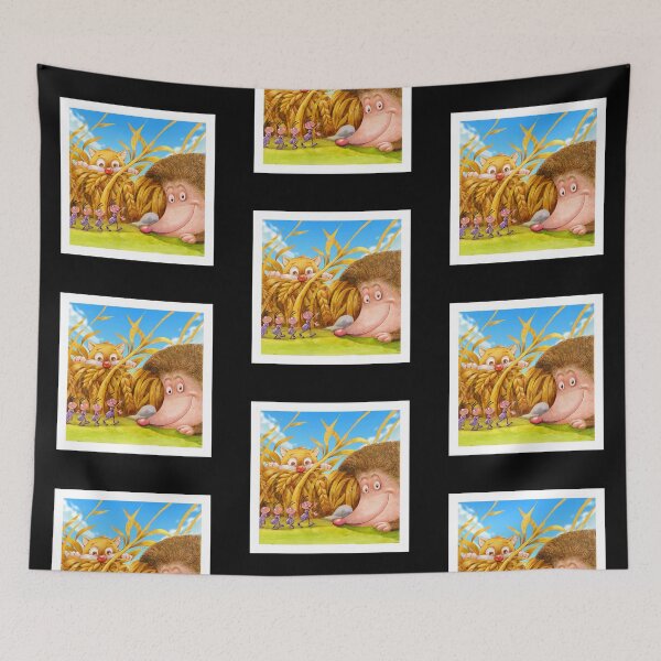 Item preview, Cute Cat, Hedgehog, and Marching Ants in a Vibrant Wheat Field - Perfect for Children's Room Decor designed and sold by Psycho-Crazy.