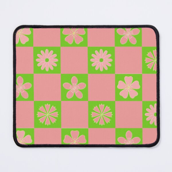 Item preview, Retro Pink & Green Floral Checker Print designed and sold by Spike The Punch Design Co..
