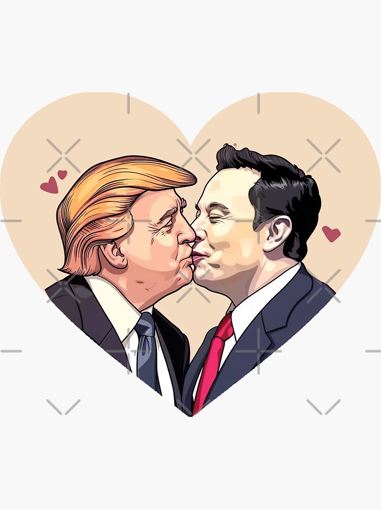 Thumbnail 3 von 3, Sticker, Lustig Donald Trump Elon Musk Küssen Valentinstag Liebe designt und verkauft von willquinnartist.