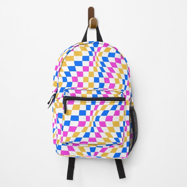 Vista previa del artículo con la obra «Patrón de cuadros deformados en azul, rosa y amarillo», diseñado y vendido por Spike The Punch Design Co..