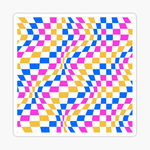 Vista previa del artículo con la obra «Patrón de cuadros deformados en azul, rosa y amarillo», diseñado y vendido por Spike The Punch Design Co..