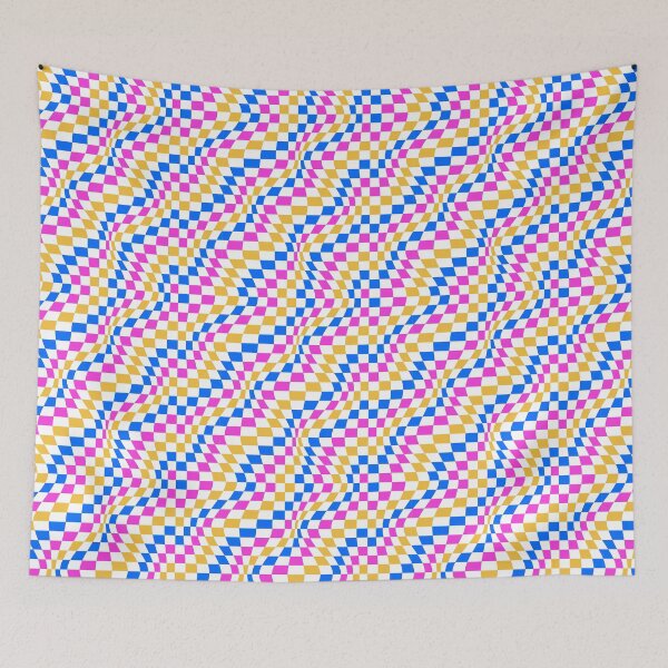 Item preview, Blue, Pink & Yellow Warped Checker Pattern designed and sold by Spike The Punch Design Co..