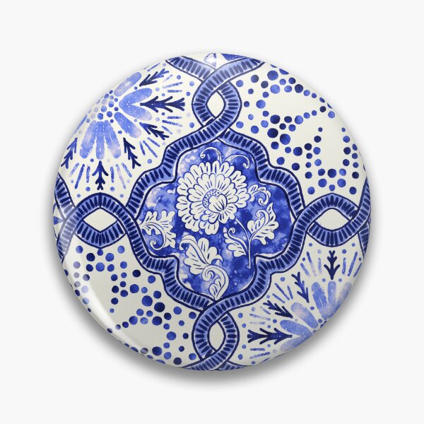 Item preview, Spanish Retro Style Mixed Floral and Geometric Tiles in Delft Blue & Ivory designed and sold by bala-sabina.