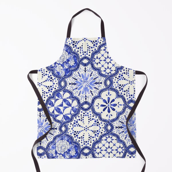 Item preview, Spanish Retro Style Mixed Floral and Geometric Tiles in Delft Blue & Ivory designed and sold by bala-sabina.