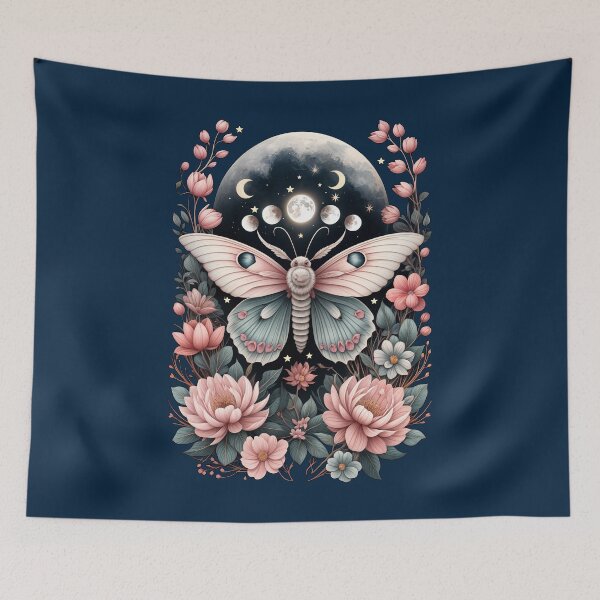 Item preview, Vintage Moth Moon Flowers Astrology Celestial boho aesthetics and Moon Astrology Lovers designed and sold by Collagedream.