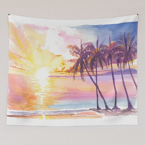 Item preview, Golden Tropics with Sunset Serenity and Swaying Palms at Martinique Beach designed and sold by artshop77.