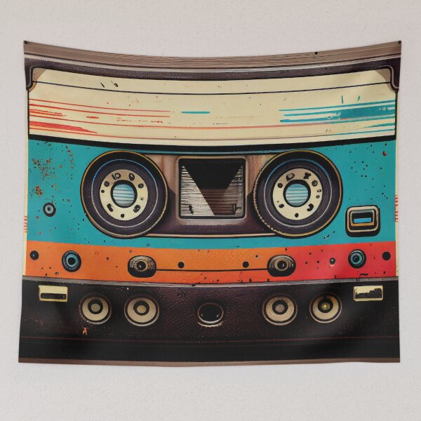 Item preview, Hand-drawn comic retro audio cassette. Colorful background in art retro-futuristic style designed and sold by anytka.
