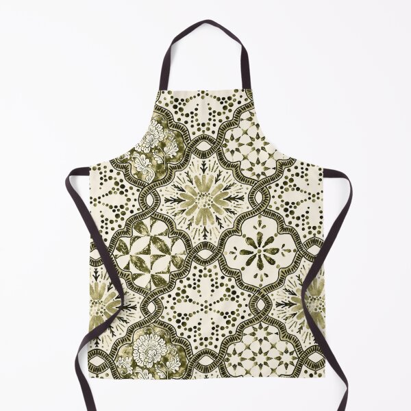 Item preview, Spanish Retro Style Mixed Floral and Geometric Tiles in Soft Green & Olive designed and sold by bala-sabina.