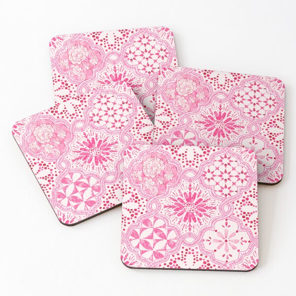 Item preview, Spanish Retro Style Mixed Floral and Geometric Tiles in Hot Pink & Magenta designed and sold by bala-sabina.