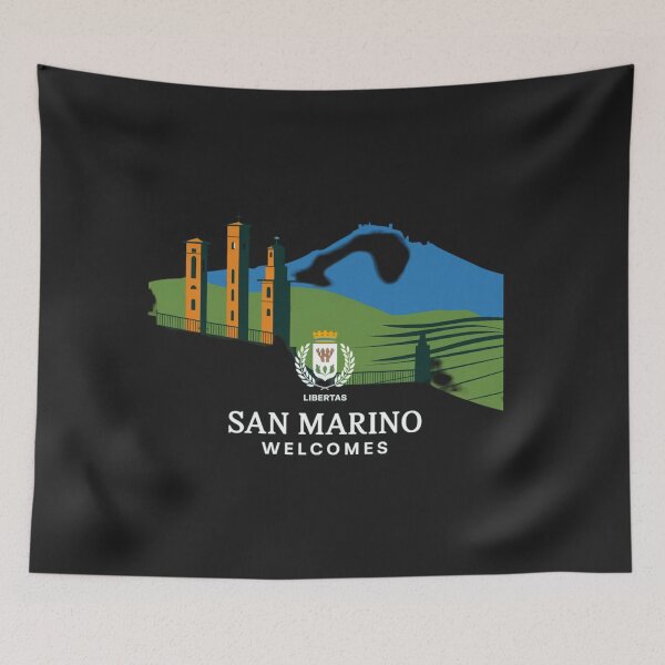 Item preview, San Marino Welcomes Flag Map Titano, Palazzo Pubblico, Guaita designed and sold by AnimalsDH305.