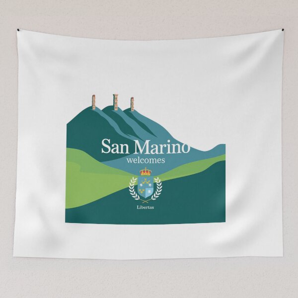 Item preview, San Marino Welcomes Flag Map Titano, Palazzo Pubblico, Guaita designed and sold by AnimalsDH305.