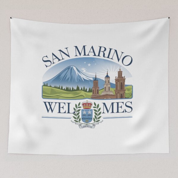 Item preview, San Marino Welcomes Flag Map Titano, Palazzo Pubblico, Guaita designed and sold by AnimalsDH305.