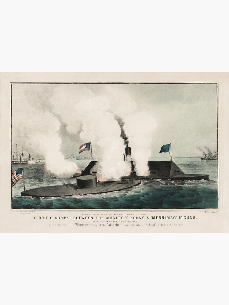 "Monitor vs. Merrimac Ironclad Civil War Battle" Sticker by