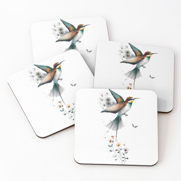 Item preview, Bee-eater flying among little flowers in watercolors designed and sold by FusiTink.