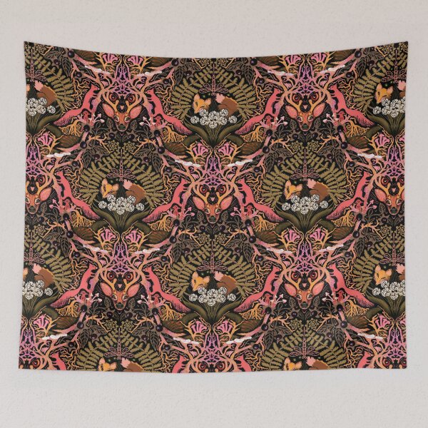 Item preview, Earthy Forest - Woodland Animals & Mushrooms - Pink & Olive Green designed and sold by bala-sabina.