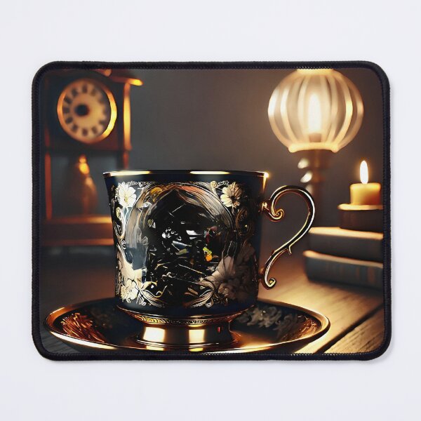 Item preview, Luxury Black and Gold Teacup in Vintage Candlelit Setting designed and sold by Amr Siam.