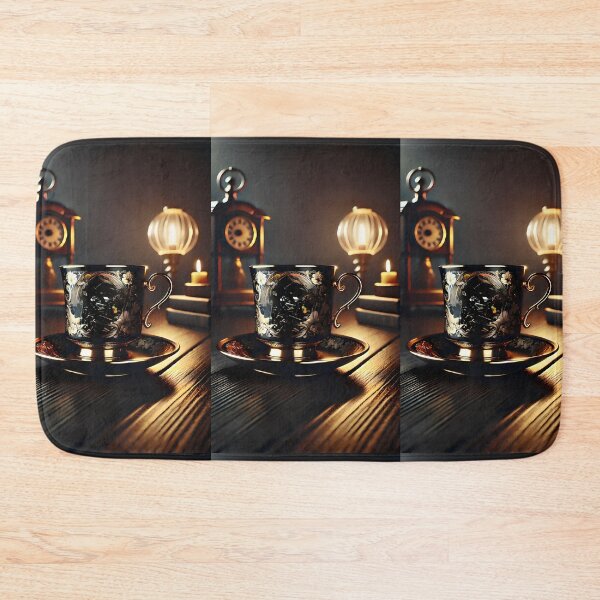 Item preview, Luxury Black and Gold Teacup in Vintage Candlelit Setting designed and sold by Amr Siam.