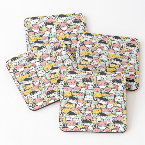 Item preview, Playful pastel doodles featuring cute cats and sushi designed and sold by Piotrek0001.