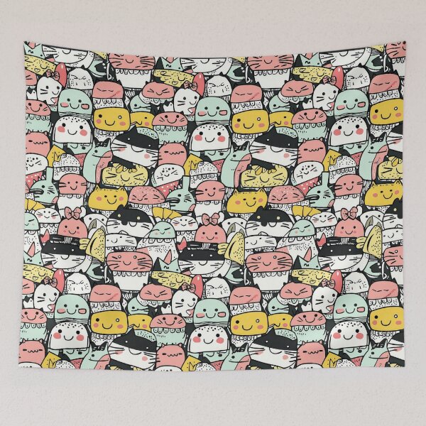 Item preview, Playful pastel doodles featuring cute cats and sushi designed and sold by Piotrek0001.