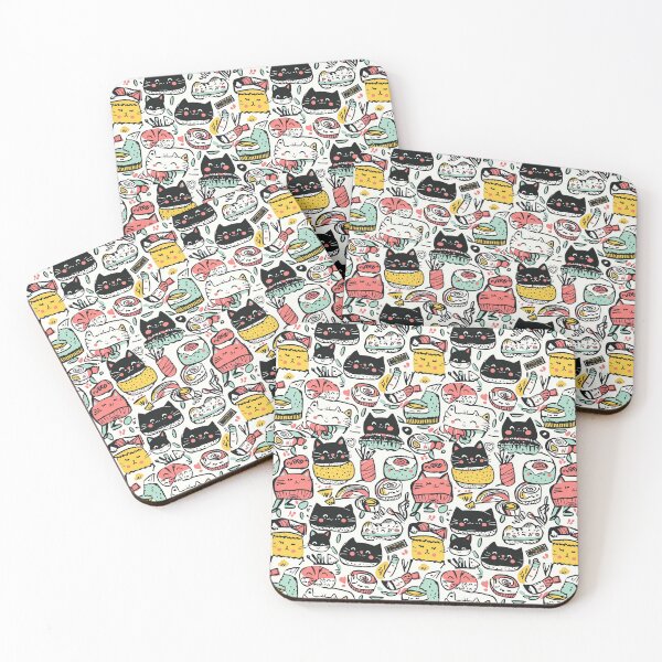 Item preview, Whimsical cat and sushi doodles in soft colors designed and sold by Piotrek0001.