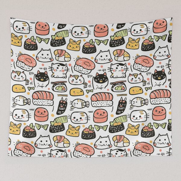 Item preview, Adorable feline sushi mashup in doodle illustration designed and sold by Piotrek0001.