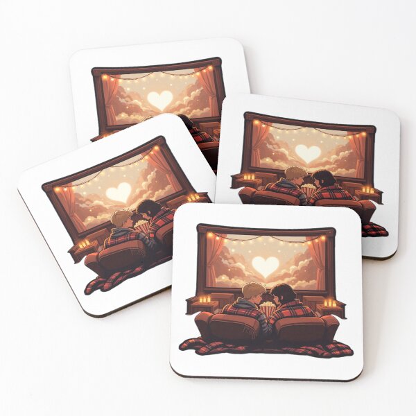Item preview, Cozy Movie Romance - Couple Snuggled in Plaid Blankets Watching a Romantic Scene with Popcorn designed and sold by KreaDesignOne.